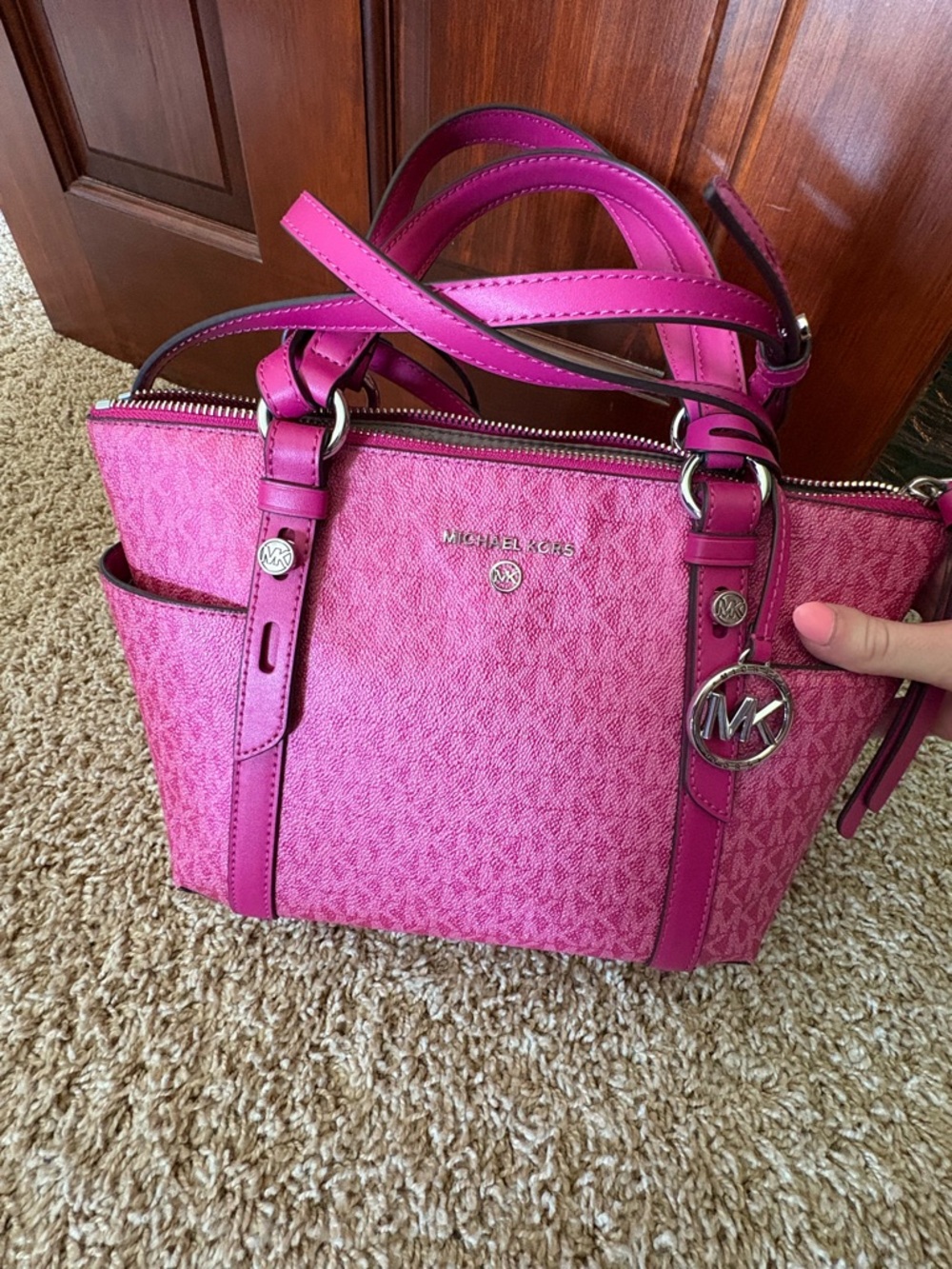 Michael Kors Hot Pink Signature Tote with MK Charm